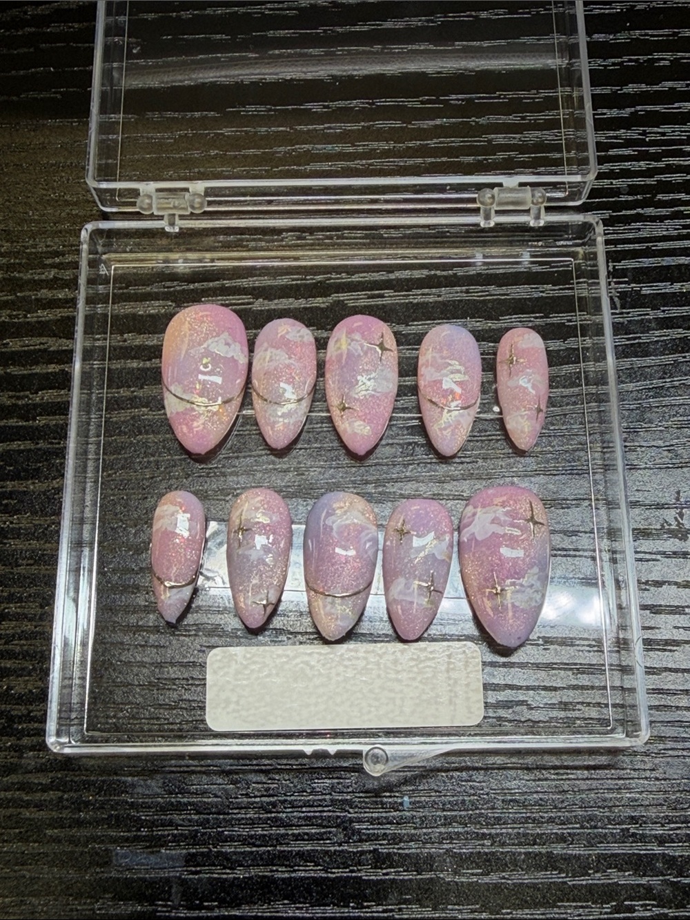 Hand Crafted Lavender Pink and Gold Accent Press-On Nail Set